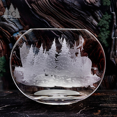 Whitetail Deer Neo Oval Crystal Vase