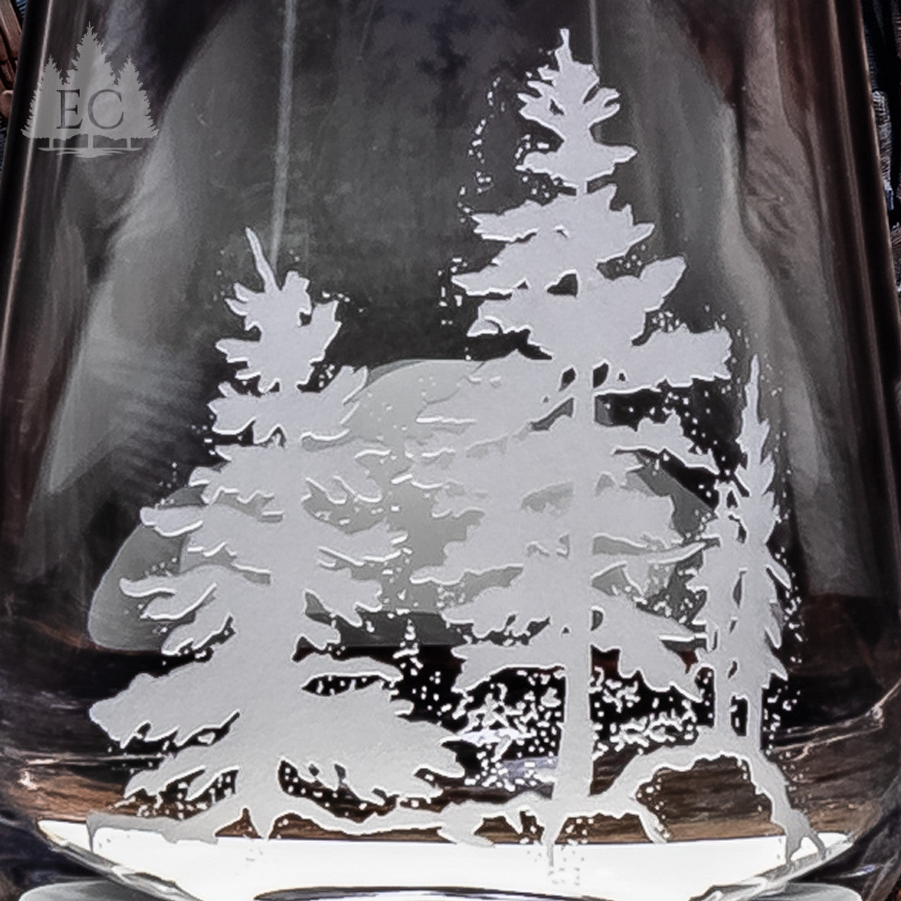 Pine Trees Crystal Stemless Wine Glasses