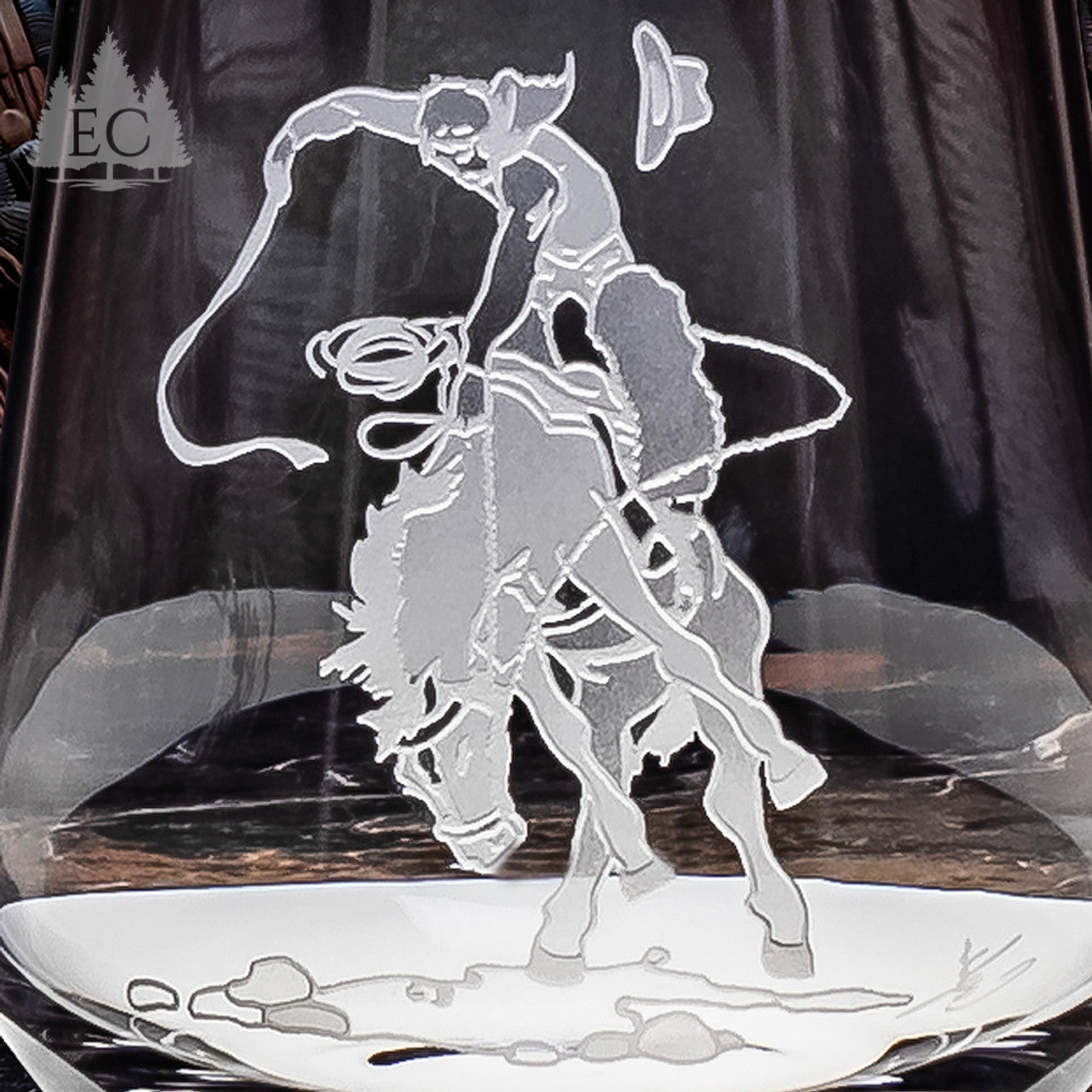 Bronco Rider Crystal Stemless Wine Glasses