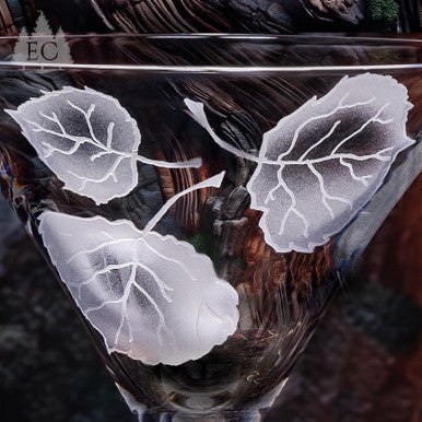 Evergreen Crystal Aspen Leaves Martini Glass
