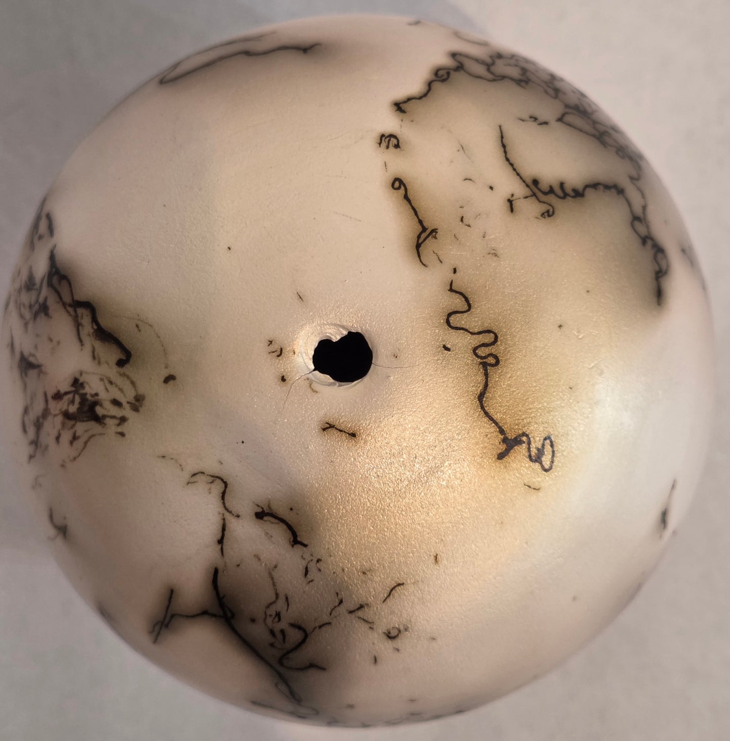 Round White and Gold Horsehair Raku Pot by Bob Smith