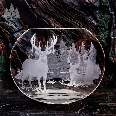 Whitetail Deer Neo Oval Crystal Vase