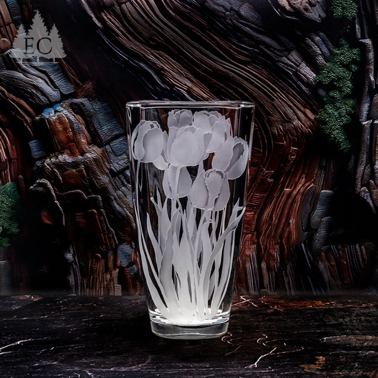 Tulips Square Crystal Vase