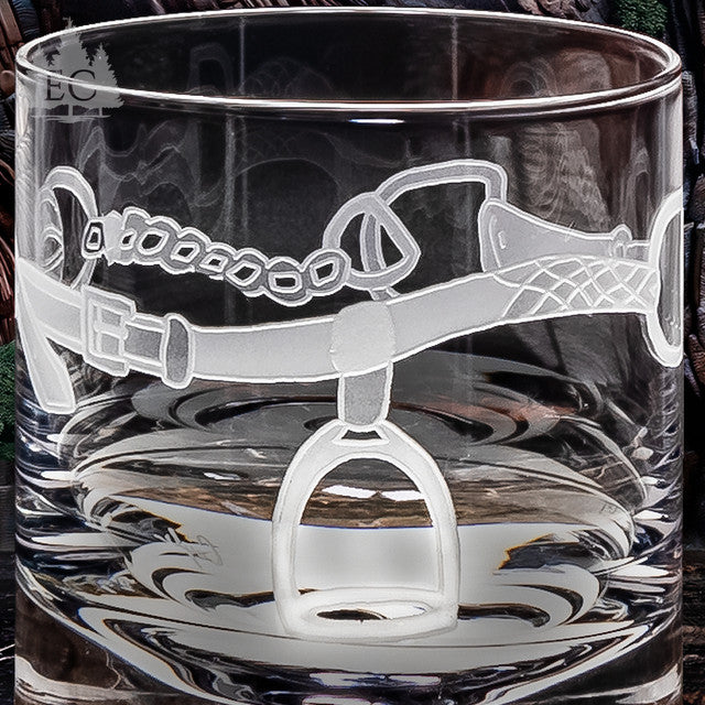 Horse Tack Wrapped Crystal Rocks Glasses, Set of 2