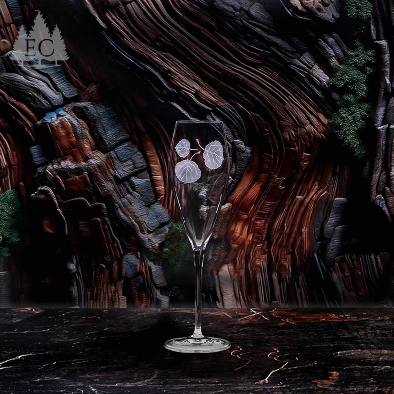 Aspen Leaves Crystal Flutes, Set of 2