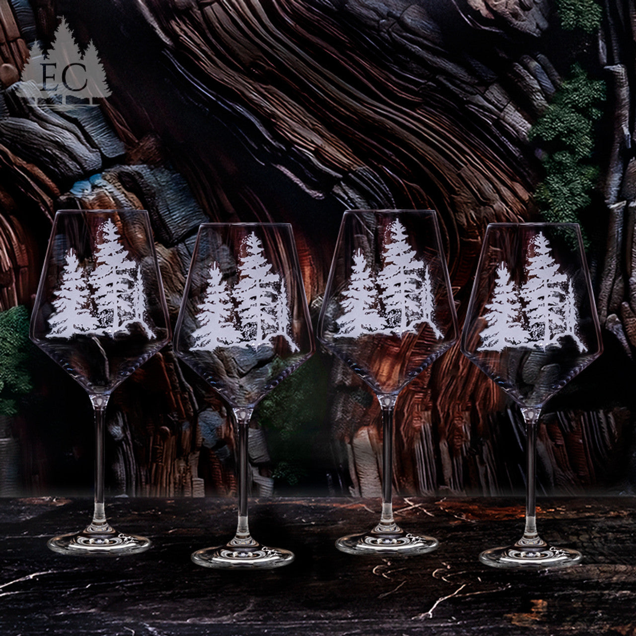 Pine Trees Crystal Red Wine Glasses