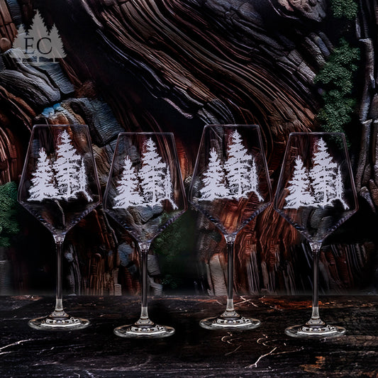Pine Trees Crystal Red Wine Glasses