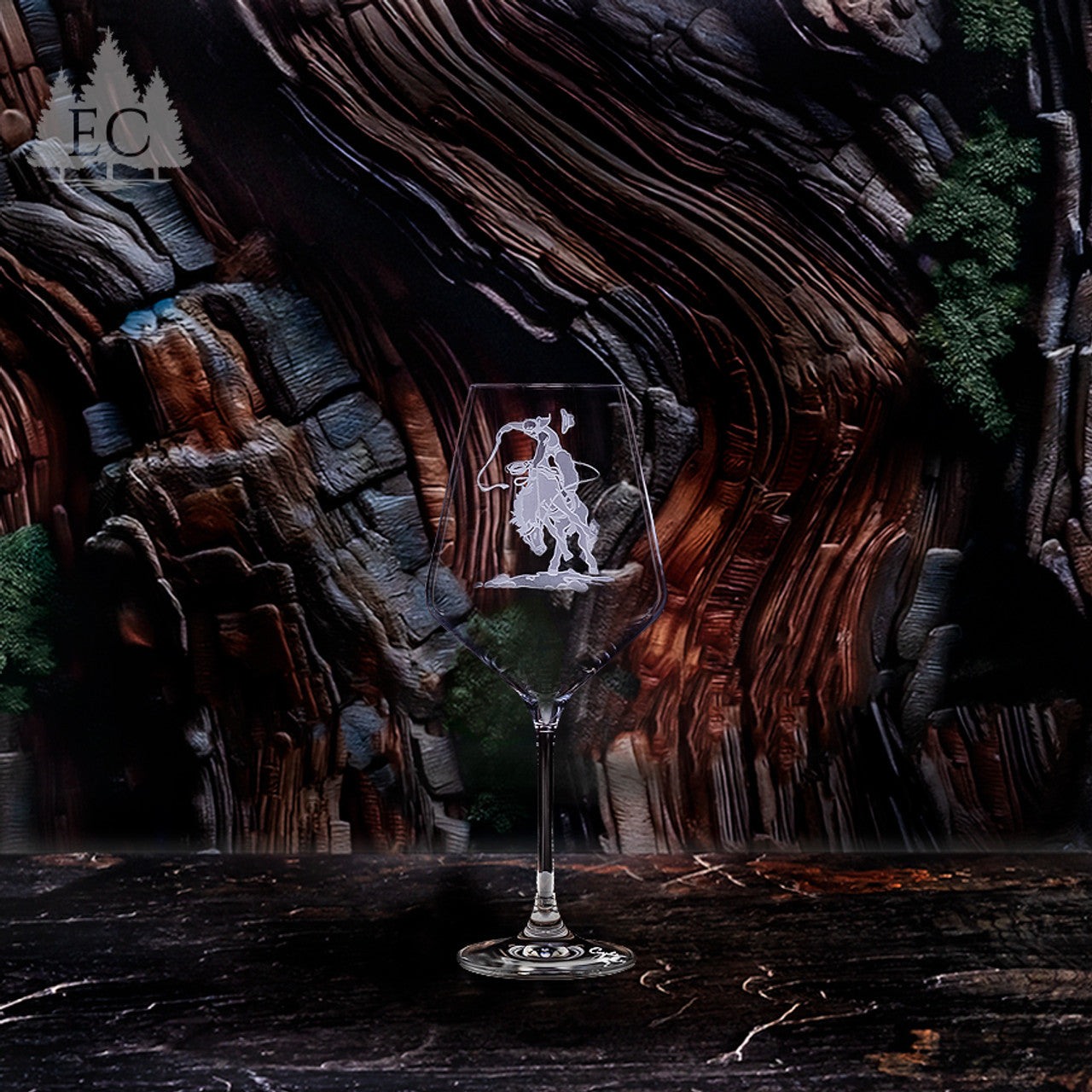 Bronco Rider Crystal Red Wine Glasses