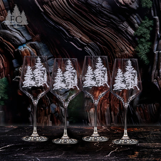 Pine Trees Crystal White Wine Glasses