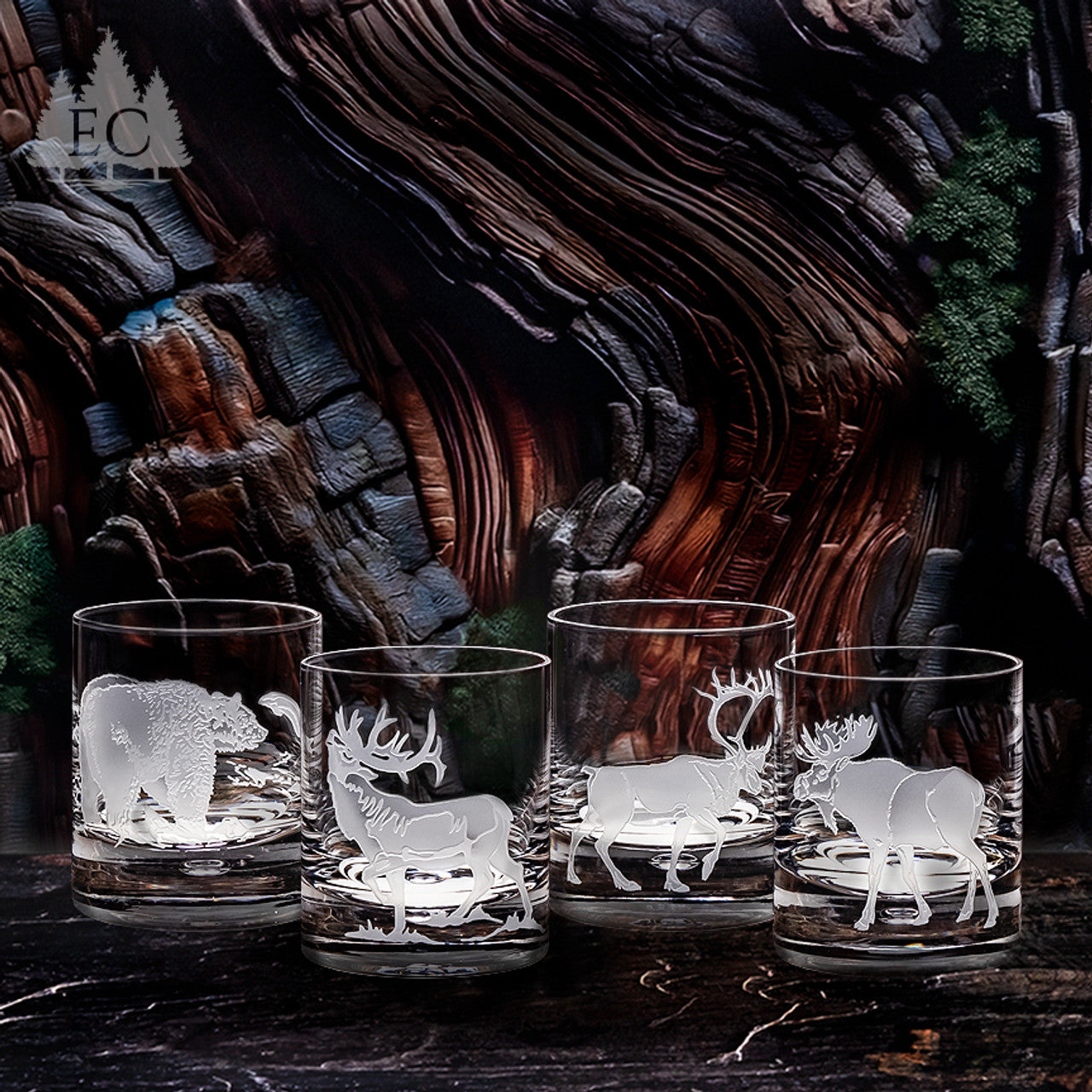 Alaskan Wildlife Crystal Rocks Glasses, Set of 4
