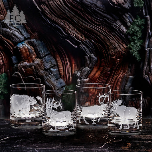 Alaskan Wildlife Crystal Rocks Glasses, Set of 4