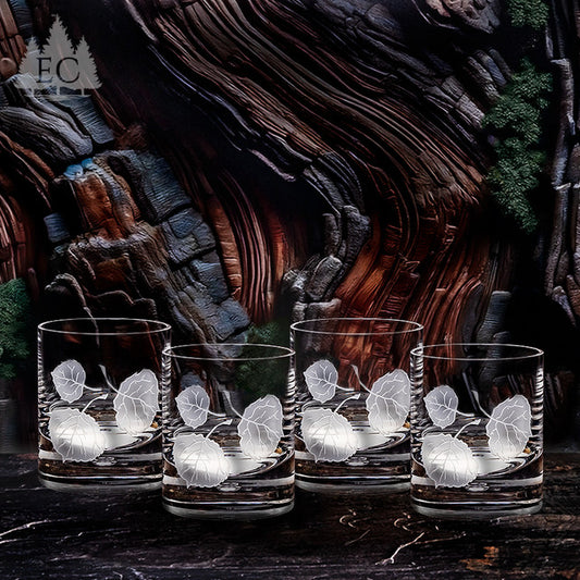 Aspen Leaves Crystal Rocks Glasses