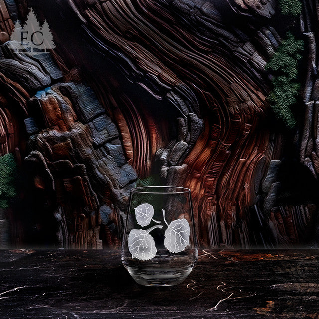 Aspen Leaves Crystal Stemless Wine Glasses