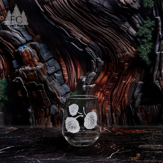 Aspen Leaves Crystal Stemless Wine Glasses