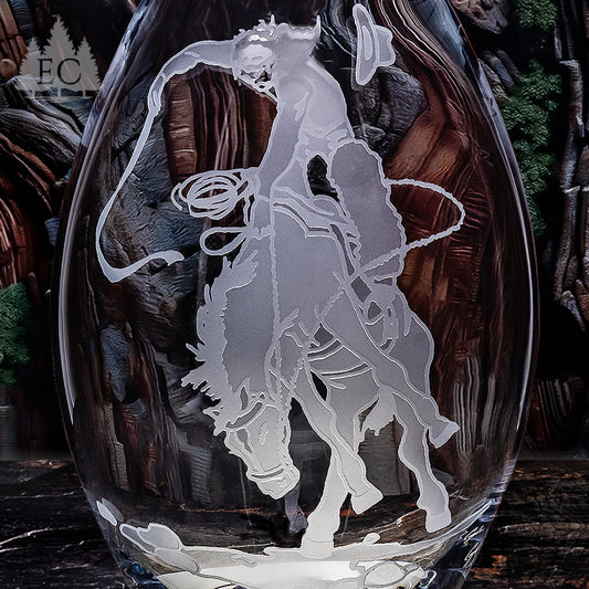 Bronco Rider Crystal Barrel Vase