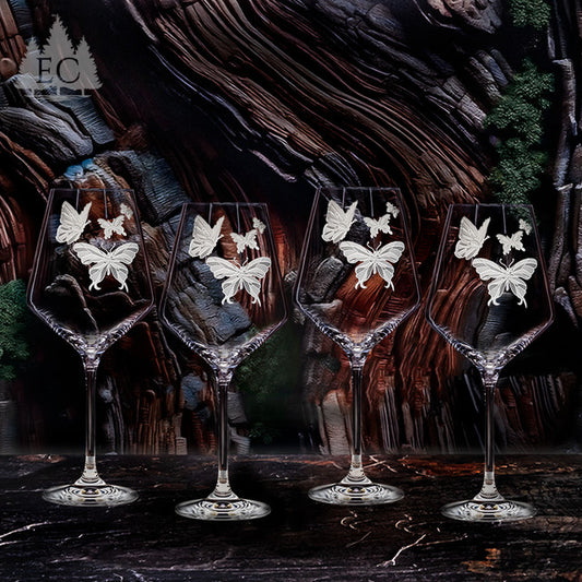 Butterflies Crystal Red Wine Glasses
