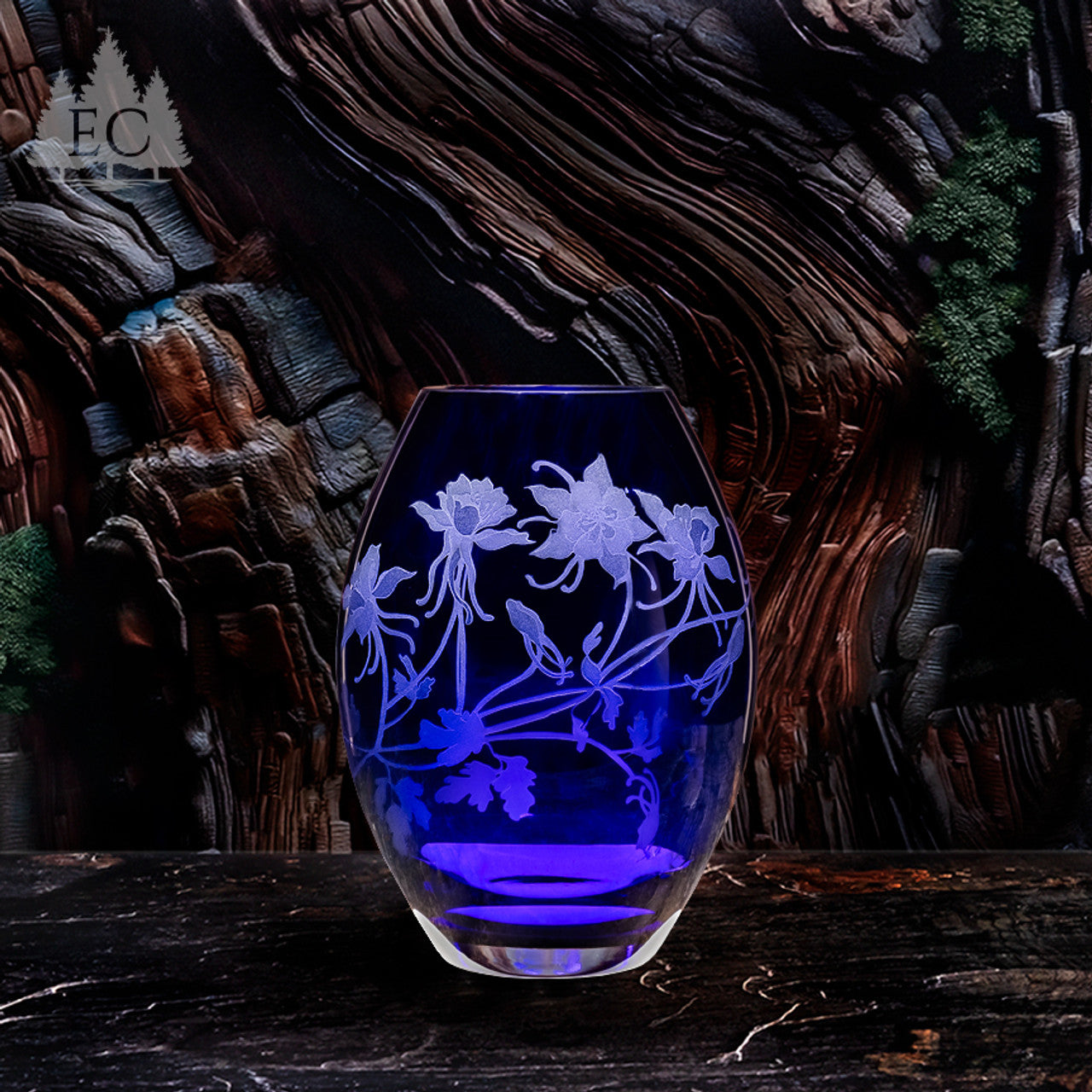 Evergreen Crystal Cobalt Blue Columbine Vase