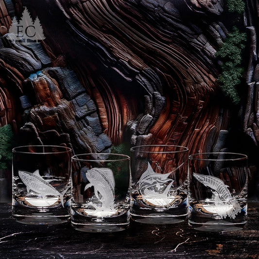 Game Fish Crystal Rocks Glasses, Set of 4
