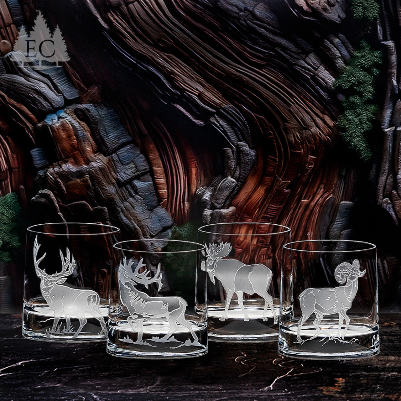 Hoofed Quartet Oval Crystal Rocks Glasses, Set of 4