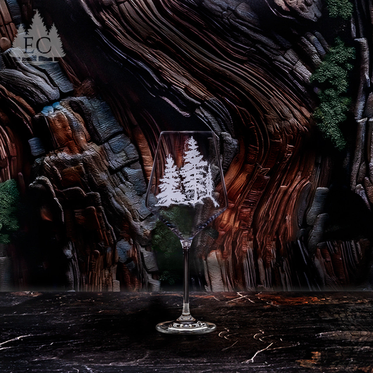 Evergreen Crystal Pine Trees Red Wine Glass