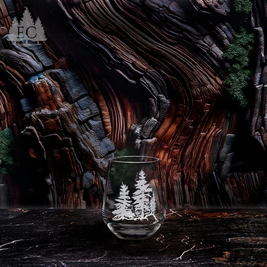 Evergreen Crystal Pine Trees Stemless Wine Glass