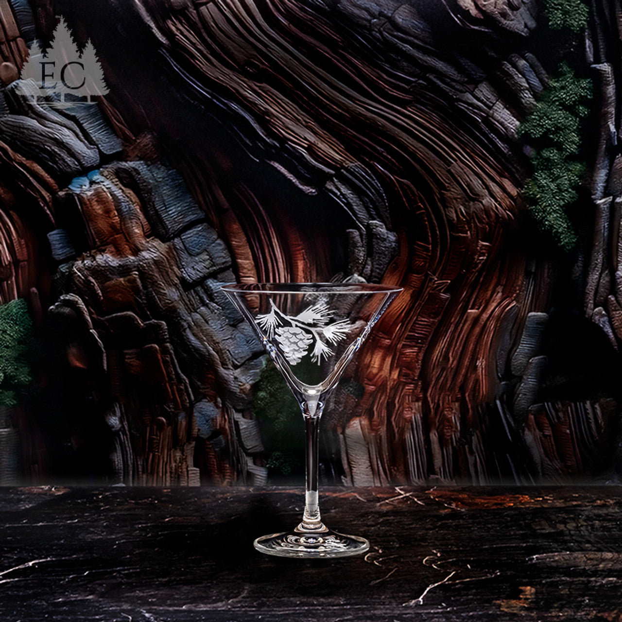 Evergreen Crystal Pine Cone Martini Glass