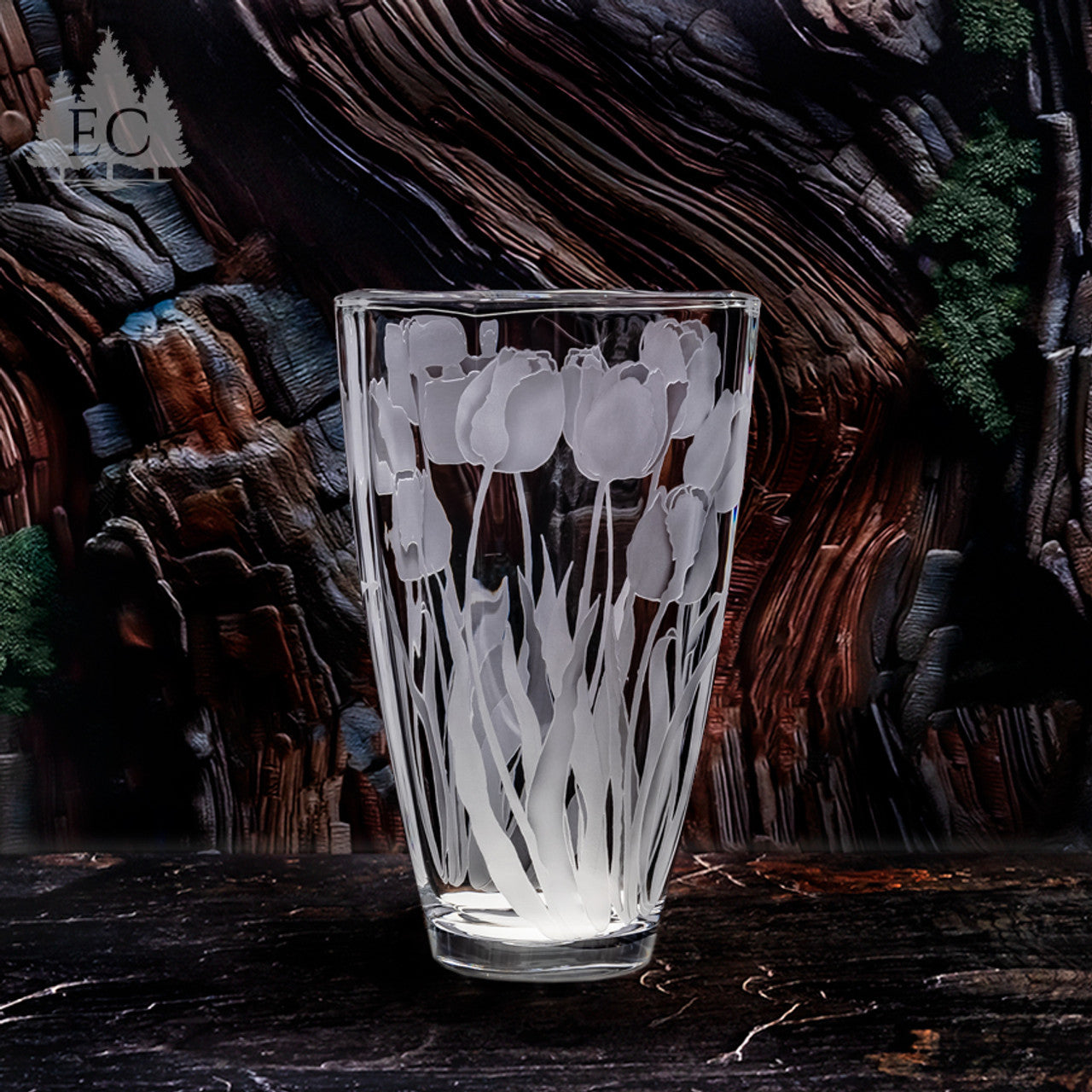Tulips Square Crystal Vase