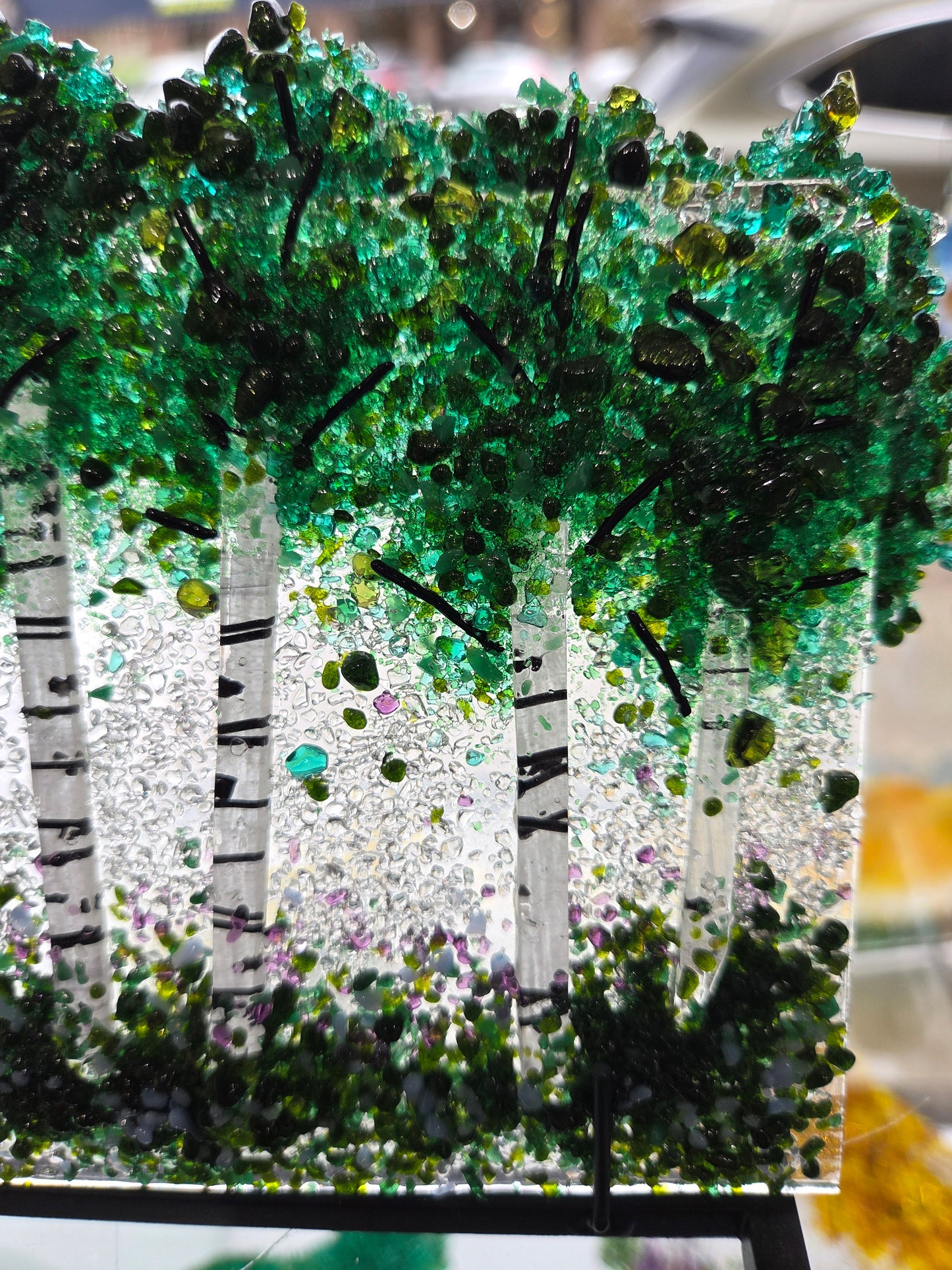 Summer Aspen Trees - Fused Glass Panel and Stand