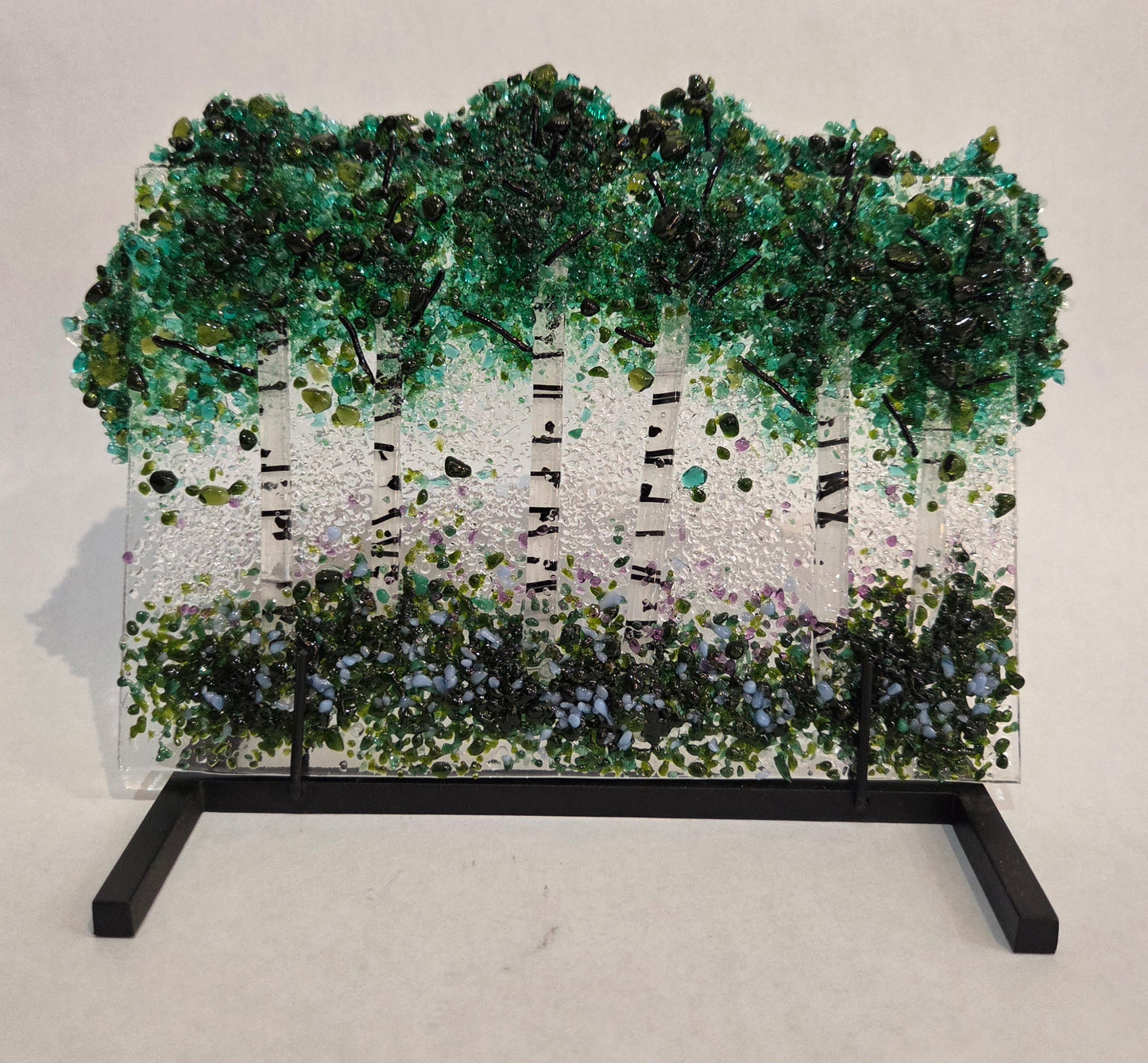 Summer Aspen Trees - Fused Glass Panel and Stand