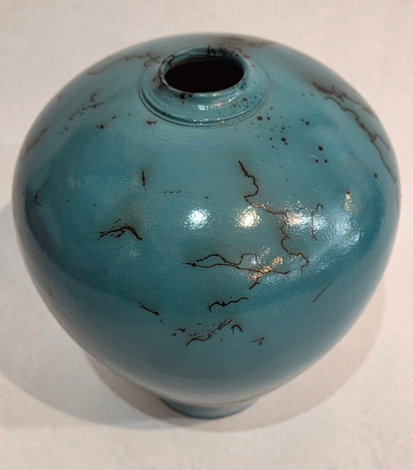 Small Turquoise Horsehair Raku Pot by Bob Smith