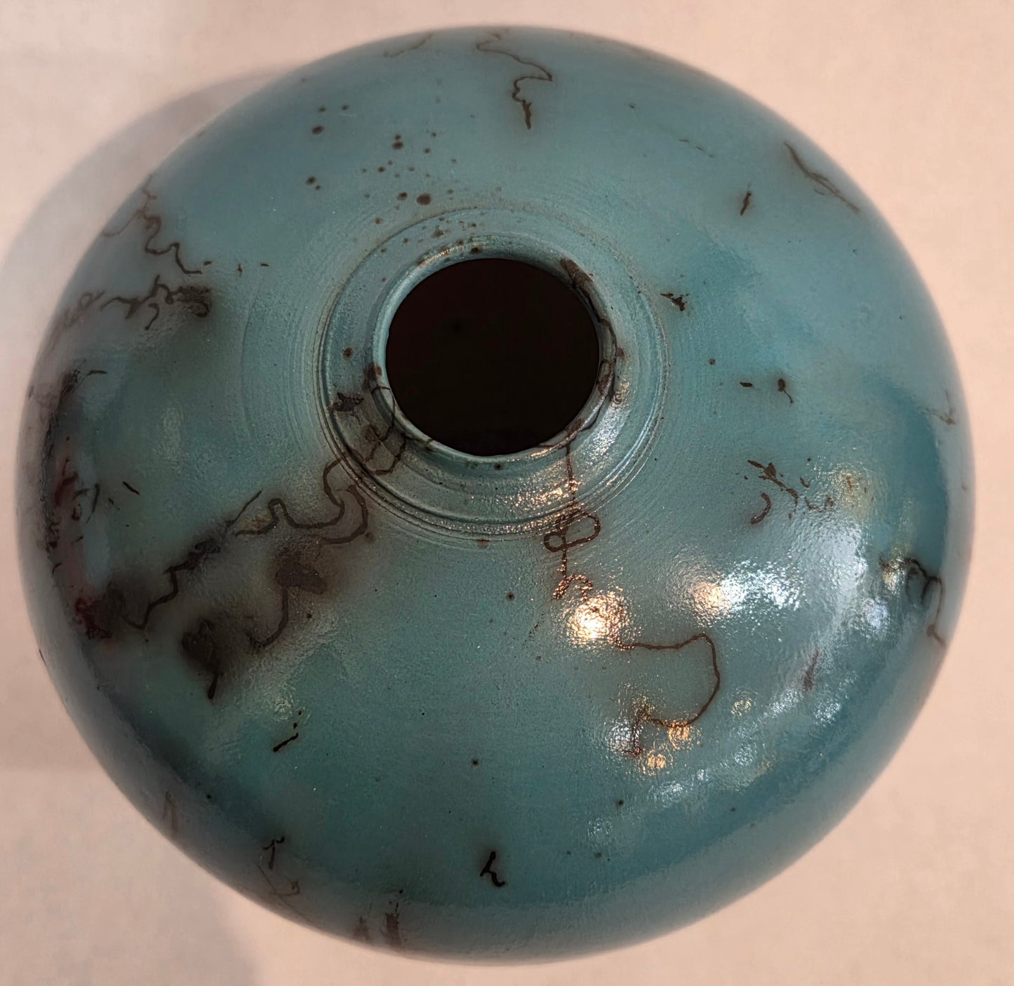 Small Turquoise Horsehair Raku Pot by Bob Smith